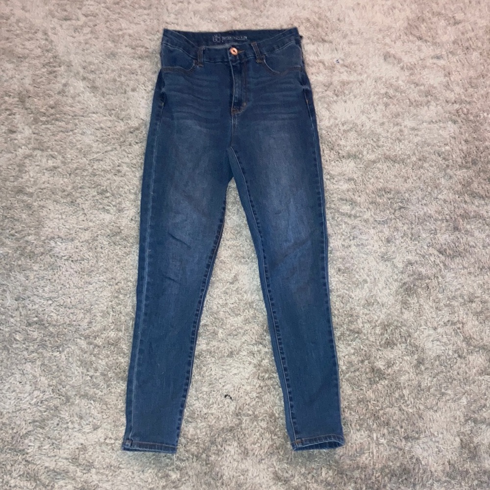 Blue high rise skinny jeans